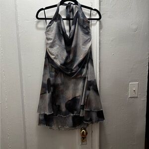 SHEIN Backless Halter Dress in Gray and Black